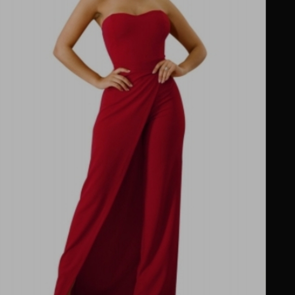 zoe_51 Pants - Asymmetric Split Leg Strapless Jumpsuit